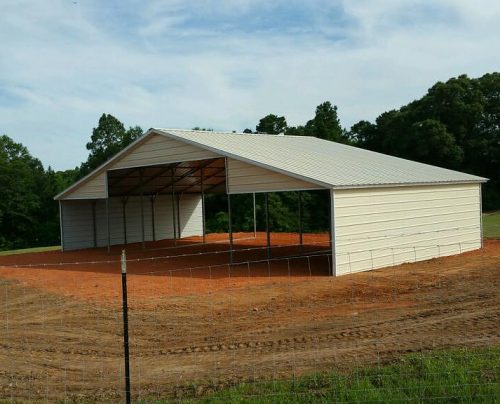 #22 White Metal Barn with Black trim - Elite Metal Structures