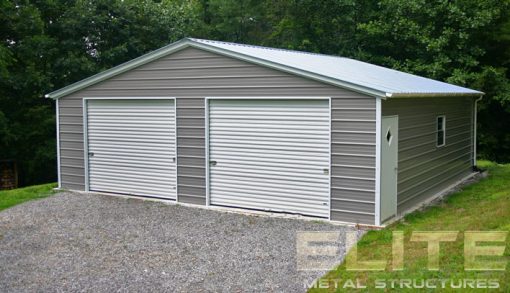 2-Car-Metal-Garage-Building-All-Steel-with-double-doors-pewter-gray