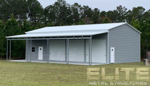 42x50-steel-Garage-Building-Three-Bay-with-Lean-To-View-1